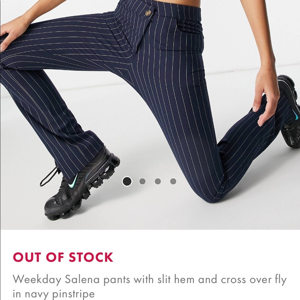 NWOT Weekday Salena Pants Slit Hem Crossover Fly Navy Pinstripe